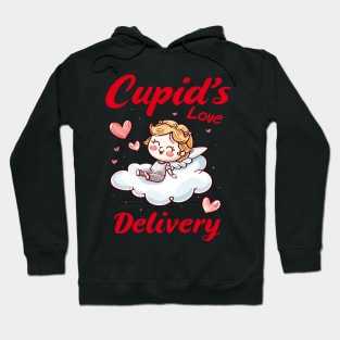 Cupid's Love Delivery: Pretty in Pink, Red, and Yellow - Adorable Cartoon for Valentine's Day Hoodie